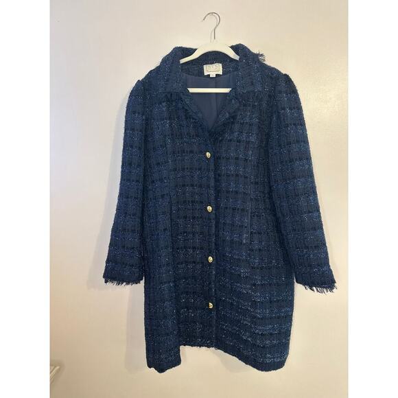 Sail to Sable Womens Navy Tweed Sparkle Gold Button Front Preppy Coat Size XL - Picture 2 of 10